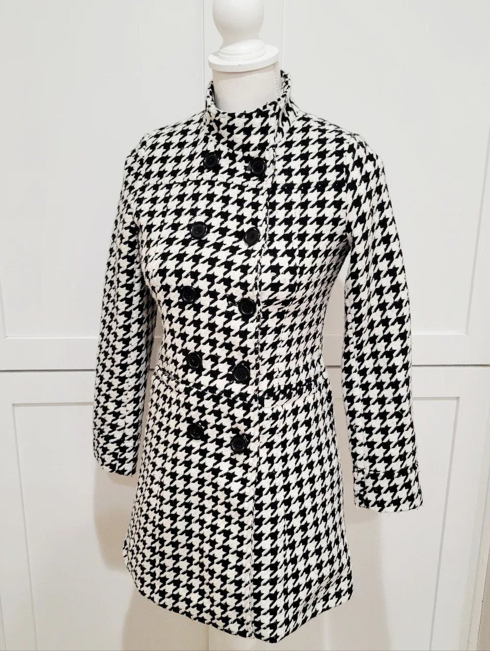George Girls Black & White Houndstooth Double-Breasted Coat | Size 10-12 - Picture 2 of 7